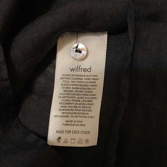 Wilfred Aritzia Splendour Sheer Button Front Peasant Black Blouse Size S - Picture 9 of 12